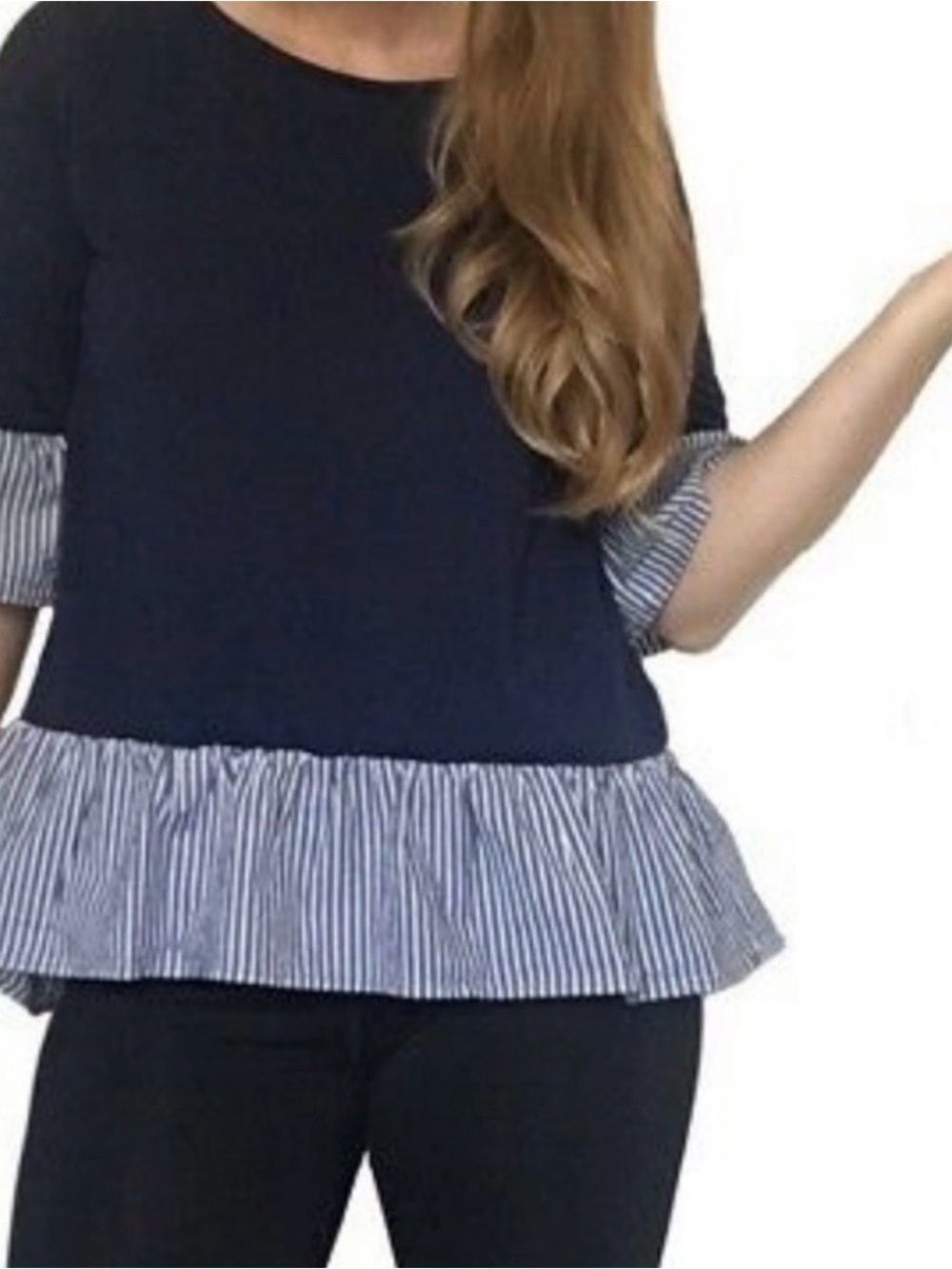 Pleione Short Sleeve Ruffle Hem Tee // Blue // XL